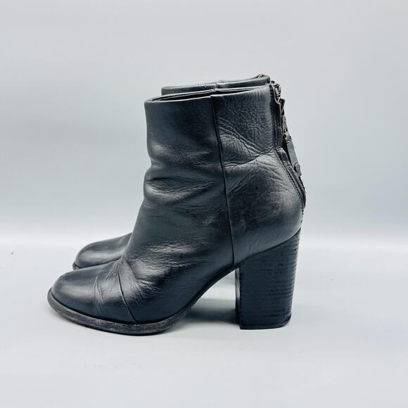 Rag & Bone Boots Women 9 Black Leather Newbury Ankle Block Heel Back Zip Comfort - Picture 4 of 10